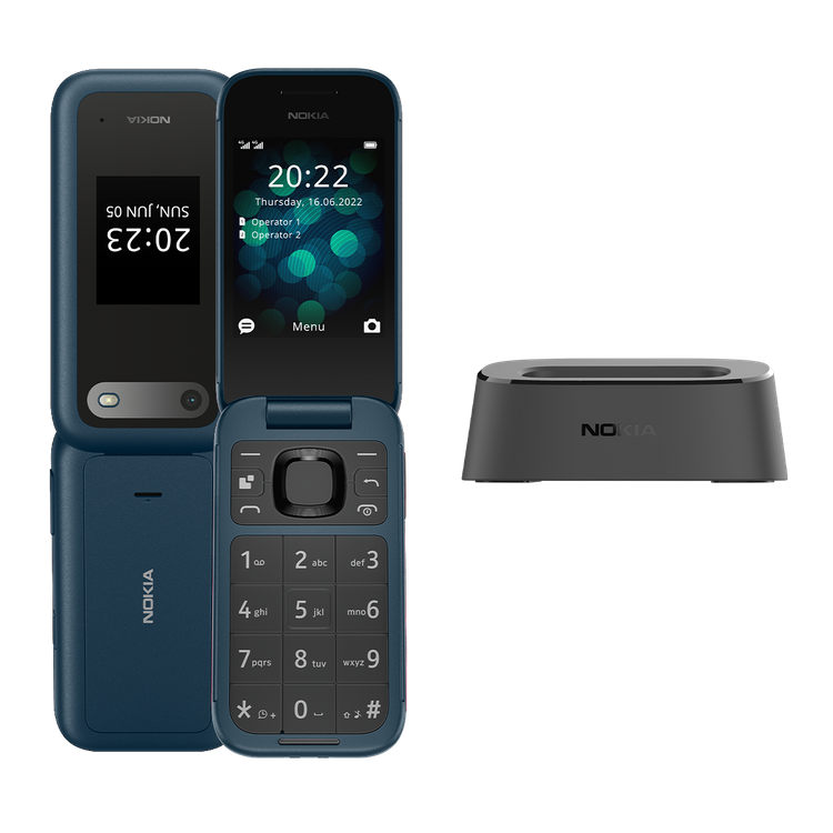 Zestaw Nokia 2660 4G Flip Dual Sim Niebieska + Stacja Ładująca
